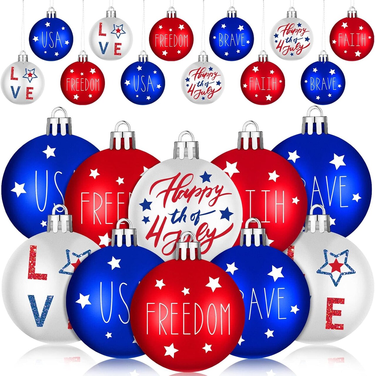 24-Pack Patriotic Hanging Ball Ornaments for 4th of July & Independence Day